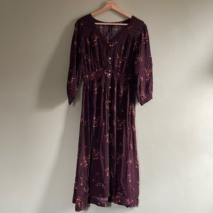 Burgundy Floral Long Sleeve Maxi Dress